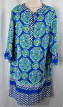 Madison Leigh dress 10 geometric medallion print blue green 3/4 flounce ... - $8.90