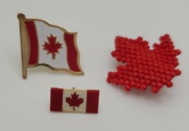 Canada Canadian Red Beaded Maple Leaf &amp; Flag Hat Lapel Pin Lot of Three - £19.41 GBP