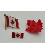 Canada Canadian Red Beaded Maple Leaf &amp; Flag Hat Lapel Pin Lot of Three - £18.33 GBP