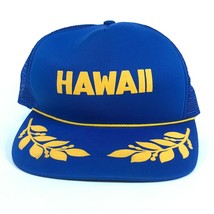Vintage Hawaii Trucker Blu Reale Doppio Foglie Corda Spellout Blocco Let... - $13.99