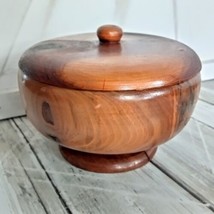 VTG Mid Century Wooden Trinket TIKI Round Based Bowl with Lid 3.5H x 5.5W x 5.5L - £10.63 GBP