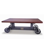 Industrial Trolley Dining Table - Iron Wheels - Adjustable - Provincial Top - £3,247.84 GBP