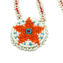Vintage Seed Bead Necklace 5 pt star Orange White Pendant Southwest Trib... - $16.00