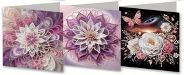 3 Unique Floral Wish Note Greeting Cards Diamond Jewel Art COMPLETED - $14.99