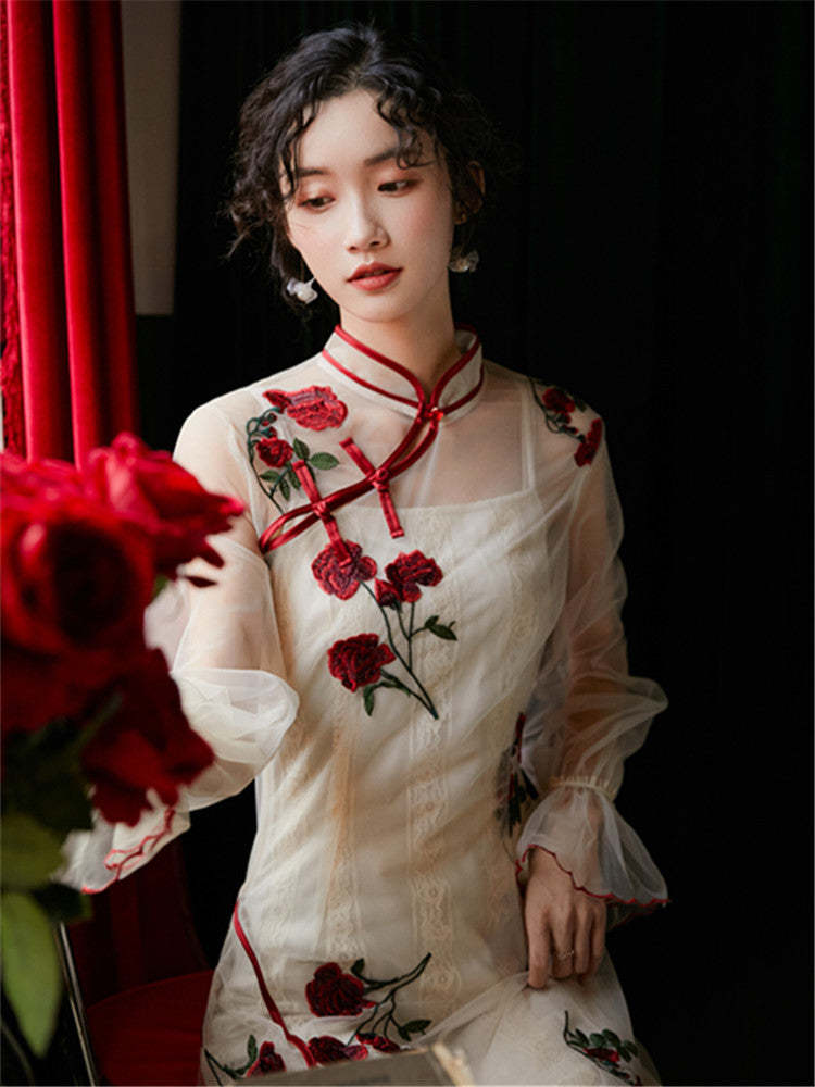 Embroidered Lace cheongsam dress - $40.00