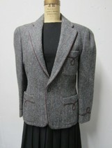 Vtg Ralph Lauren Gray Chevron Herringbone Wool Tweed Jacket Soutache S-M... - $125.00