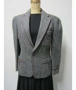 Vtg Ralph Lauren Gray Chevron Herringbone Wool Tweed Jacket Soutache S-M... - £98.29 GBP
