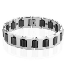 Mens Magnetic Therapy Black Tungsten Carbide Link Bracelet 8 Inch Rocker Biker - £119.89 GBP