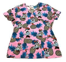 Disney Scrub Top Womens Size S Small Minnie Mouse Sunglasses and Pineapples - £25.16 GBP