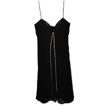 SL Fashions Black Spaghetti Strap Cocktail Dress Sz 10 Rhinestones Sheer... - $19.75