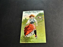  I&#39;ll Get You Yet! Stork &amp; Girl-Ben Franklin 1 Cent -1909 Comic Postcard. RARE.  - £10.24 GBP