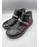 Rieker Womens Ankle Boots 39 Black Leather Red Button Detail - $24.28