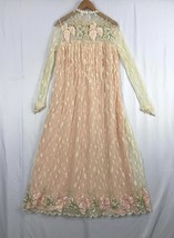 VTG Rina Di Montella Peach Lace Sequin Dress Sz 12 Sheath Long Sleeve Wo... - £265.48 GBP
