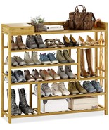 6 Tier Bamboo Solid Wood Shoe Rack Organizer For Entryway Shelf By Bamwo... - £81.82 GBP