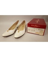 VINTAGE Salvatore FERRAGAMO White Patent Leather KITTEN HEELS Women&#39;s 7.... - £18.68 GBP