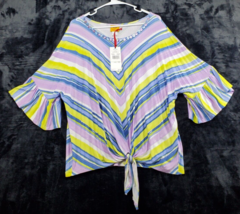 Ruby Rd. Blouse Top Womens 1X Multi Chevron Rayon Short Sleeve Round Neck Knot - £13.98 GBP