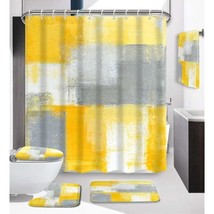 5Pcs Bathroom Sets With Shower Curtain And Rugs And Bath Towels, Yellow ... - $60.99