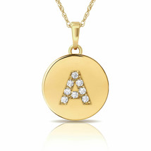 14K Solid Yellow Gold Initial Round Disc Letter Pendant Necklace 0.25 ct. A to Z - £94.12 GBP