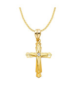 Genuine 14k Yellow Gold 0.86&quot; Cubic Zirconia Cross Pendant Necklace 16&quot; ... - $432.00+