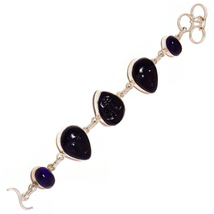 Engraved Moon Face Blue Onyx and Tanzanite Gemstone 925 Silver Handmade Bracelet - £23.08 GBP