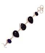 Engraved Moon Face Blue Onyx and Tanzanite Gemstone 925 Silver Handmade Bracelet - $28.99