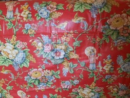 Fabulous Vintage Chintz Red Polished Glazed Cotton Chinoiserie Fabric 36... - $123.70