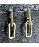 Gold Rhinestone Crystal Double Loop Drop Post Stud Earrings Quiet Luxury... - €12,25 EUR