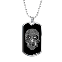 Calavera Mexican Sugar Skull 137 Necklace Stainless Steel or 18k Gold Dog Tag 2 - £37.92 GBP+