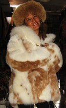 Set of white, brown Baby alpaca fur jacket with fitting fur hat, Size X ... - $863.00