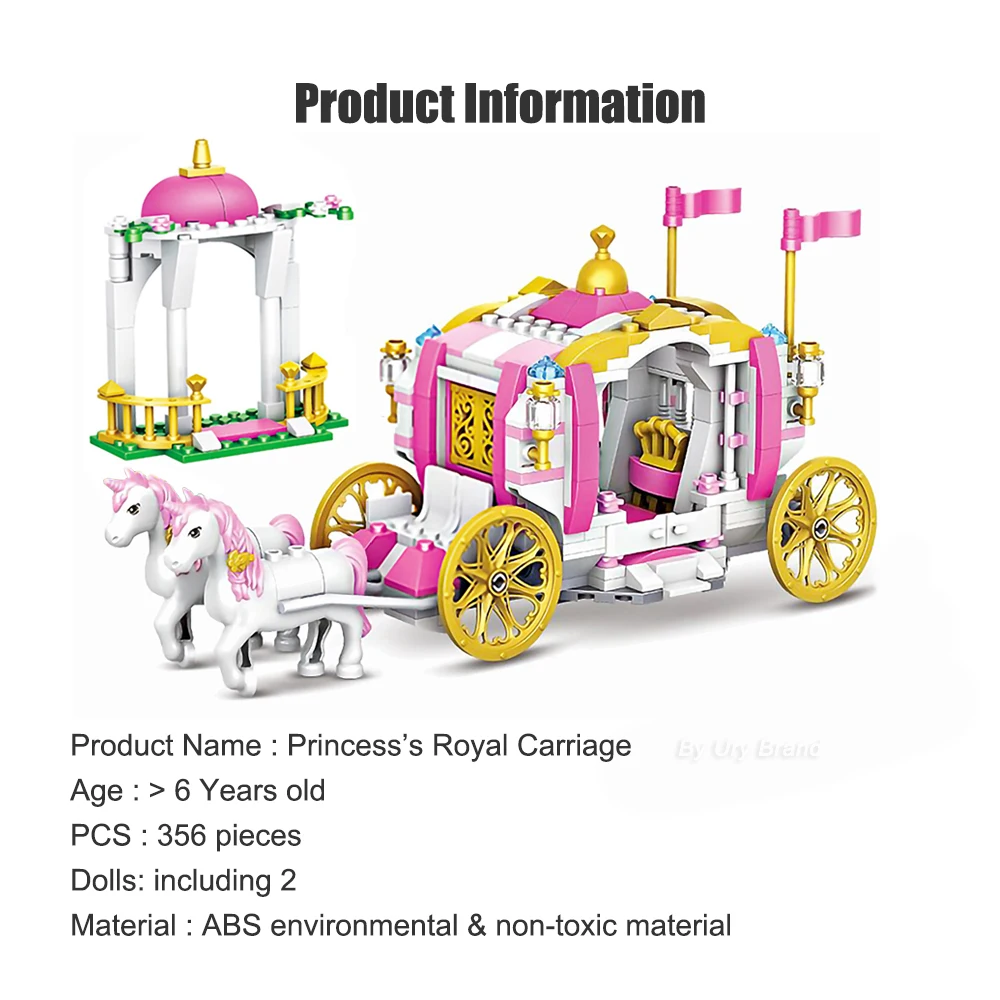  luxury royal princess horse rose carriage building blocks set diy aembly toys for kids thumb200