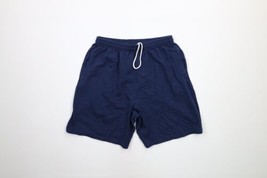 Vtg 90s Streetwear Mens Medium Faded Blank Above Knee Shorts Navy Blue Cotton - £31.10 GBP