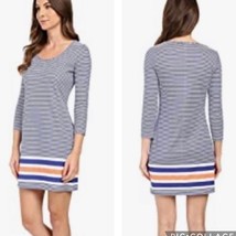 Lilly Pulitzer Navy Blue White Striped 3/4 Sleeve Above Knee T-Shirt Dress Sz XL - £35.66 GBP