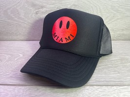 New Miami Mia Happy Face Black Red Hat 5 Panel High Crown Trucker Snapback - £14.67 GBP