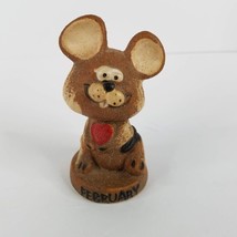 Napcoware Figurine February Mouse 4&quot; Brown Rough Sandy Finish Vintage Red Heart - £11.72 GBP