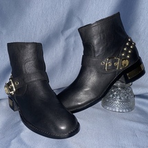 Vince Camuto Black Leather Studded Moto Ankle Boot WINDETTA, Women Size 10  - $79.00