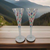 Crystal Confetti Glass Hand Blown Long Stemmed Champagne Flutes 11” Pair - $277.64 MXN