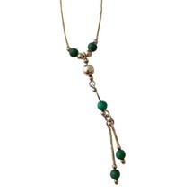 Liquid Silver Lariat Necklace Sterling Y Drop Green Stone Beads Western Vintage  - £33.33 GBP