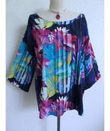 Soft Surroundings Mignon Top M Colorful Floral 3/4 Sleeve Blouse Liquid ... - $424.29 MXN