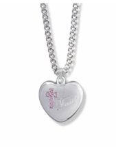 Sterling Silver Heart Faith Cross Pink Cz Stone Medal Necklace And Chain - £52.31 GBP