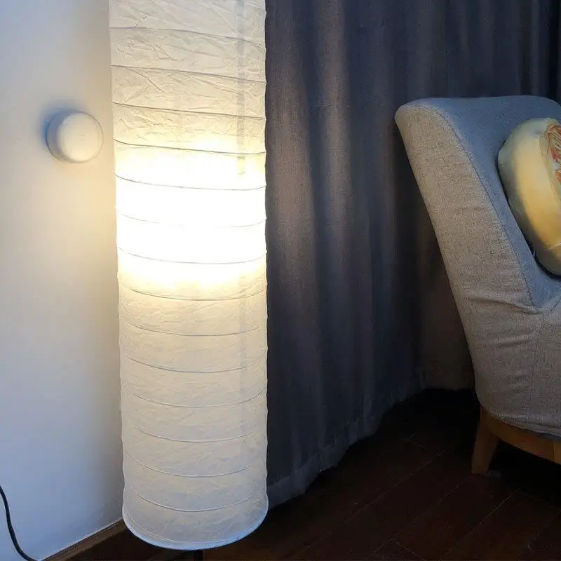 Paper Lamp Floor Lantern Rice Shade Tall Japanese Standing White Column ... - $18.41