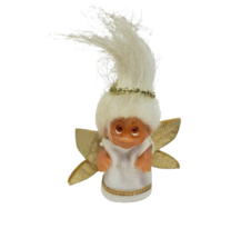 3&quot; Vintage 1985 Dam Troll Angel W Gold Wings + Halo W/ White Hair And Outfit Toy - £18.60 GBP