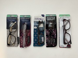 LOT OF 5 FOSTER GRANT  READING GLASSES +1.50 NEW WITH CASE - $25.03