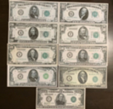 Reproduction Set 1928 Federal Reserve Notes $5 to $10,000  COMPLETE SET 9 NOTES - $22.99