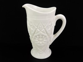 Elegant Milk Glass Pitcher, 40 ounce, Vintage Pressed Glass, Stars &amp; But... - £31.29 GBP