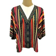 Flying Tomato Size Small Top Blouse Multicolor Stripes Button Front V Neck - £10.71 GBP
