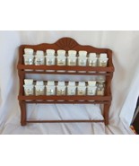 Vintage Set of 15 White Milk Glass Spice Rack &amp; Jars with Labels - READ!... - £28.48 GBP