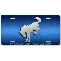 Ford Bronco Inspired Art Gray on Blue FLAT Aluminum Novelty License Tag ... - £14.15 GBP