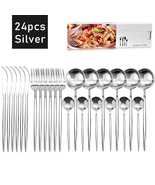 24Pcs Stainless Steel Dinnerware Cutlery Spoon Fork Knife Set (Silver) - £30.30 GBP