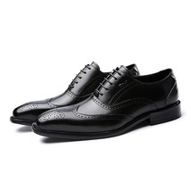Classic Style Cow Leather Elegant Brogue Shoes Men Lace Up Pointed Toe Breathabl - £109.33 GBP