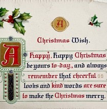 A Christmas Wish Holly Victorian Postcard 1900s Embossed PCBG11E - £15.68 GBP